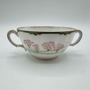 Vintage Haviland Limoges Art Nouveau Hand Painted Carnation Floral Bouillon Cup